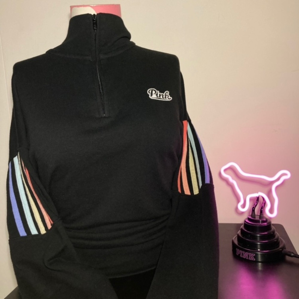 Victoria’s Secret Pink Quarter Zip Pullover Hoodie Rainbow Pride Logo Retro Y2K - Picture 10 of 15